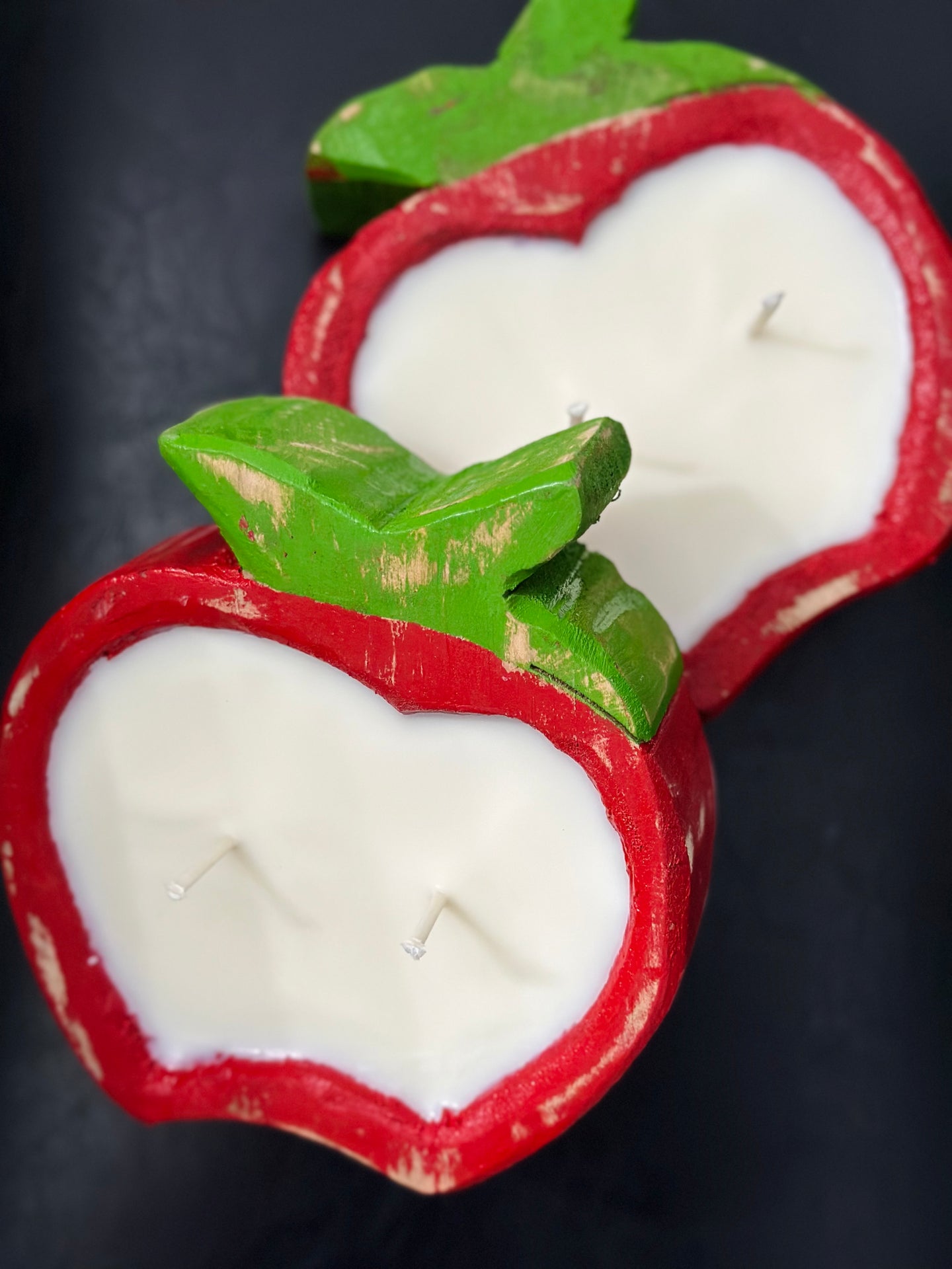 Wooden Red Apple Candle